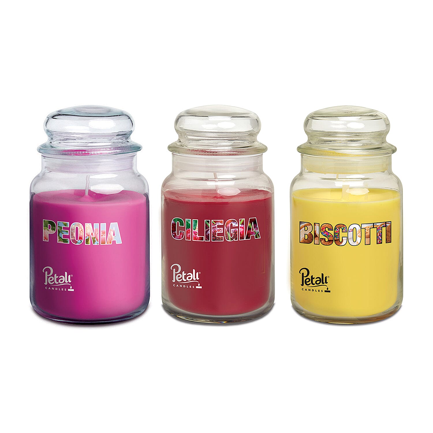 Petali Set of 3 Christmas Scented Large Jar Candles - Biscotti, Apple Spice & Wellbeing - Yellow