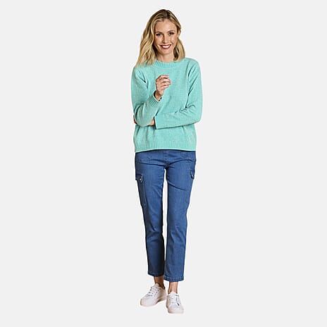 Emreco Plain Round Neck Chenille Jumper (Size M) - Turquoise
