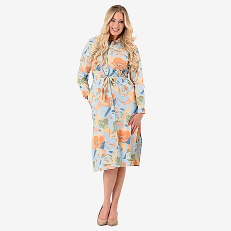 Closeout Deal - Floral Printed Belted Dress (Size - 12) - Pink