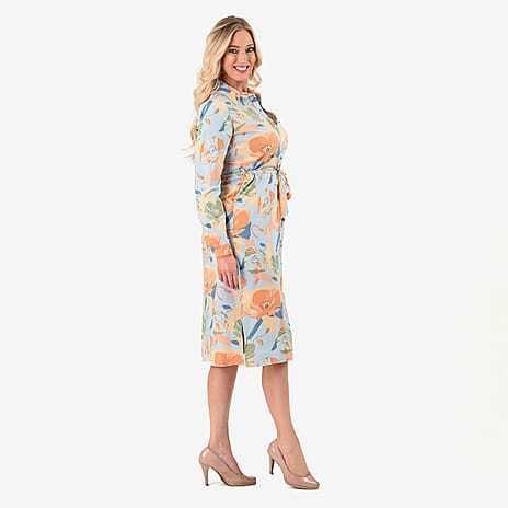 Closeout Deal - Floral Printed Belted Dress (Size - 12) - Pink