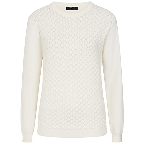 Emreco Womens Knitted Bubble Textured Round Neck Jumper (Size XL) - Ivory