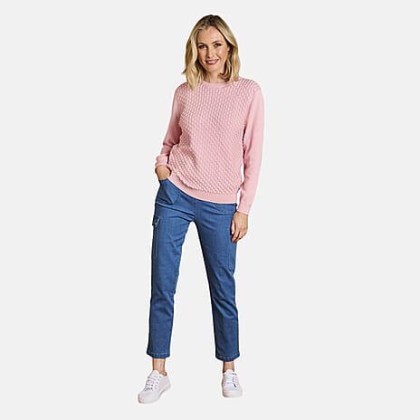 Emreco Womens Knitted Bubble Textured Round Neck Jumper (Size M) - Pink