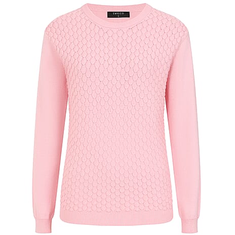 Emreco Womens Knitted Bubble Textured Round Neck Jumper (Size M) - Pink