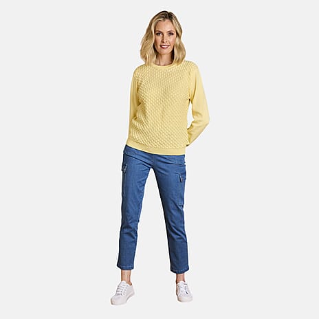 Emreco Womens Knitted Bubble Textured Round Neck Jumper (Size M) - Lemon
