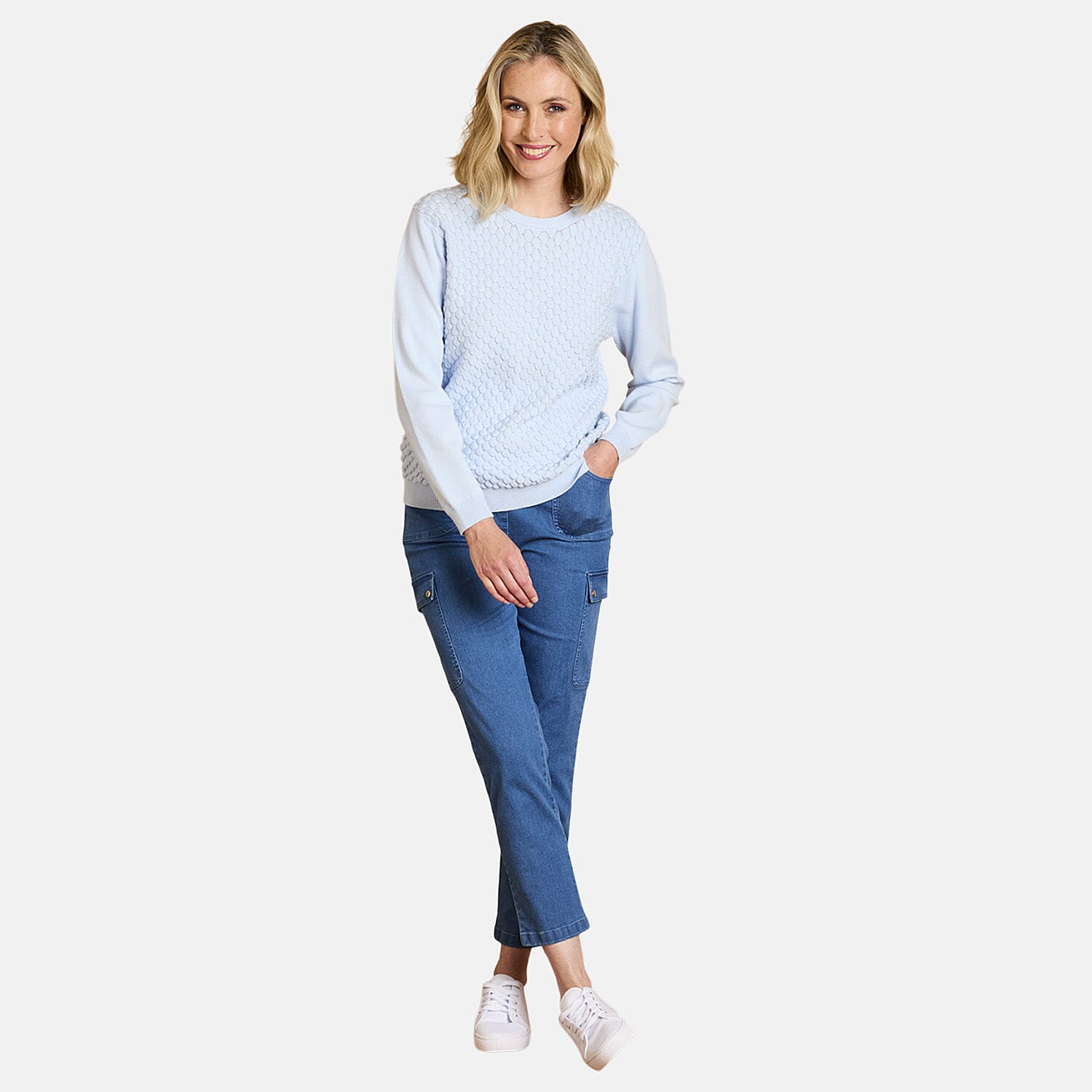 Emreco Womens Knitted Bubble Textured Round Neck Jumper