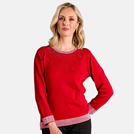 Emreco Sparkle Neckline Jumper (Size S) - Red