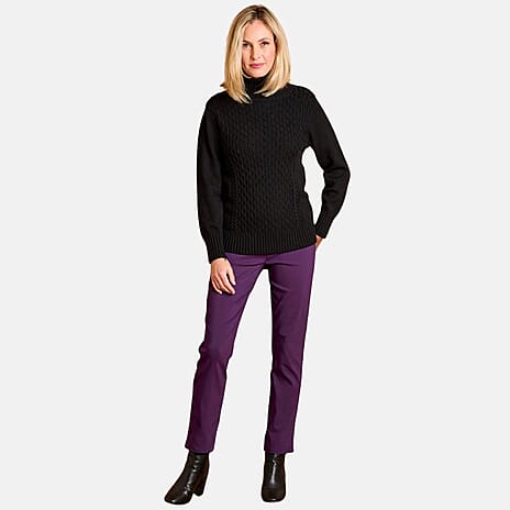 Emreco Chunky Cable Front Roll Neck Jumper (Size L) - Black