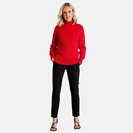 Emreco Chunky Cable Front Roll Neck Jumper (Size XL) - Red
