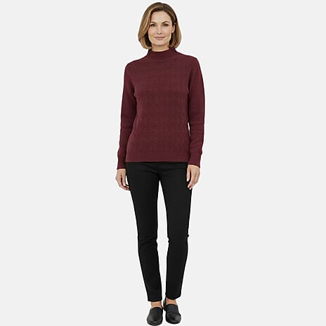 Cable Front Turle Neck Jumper (Size L) - Cherry