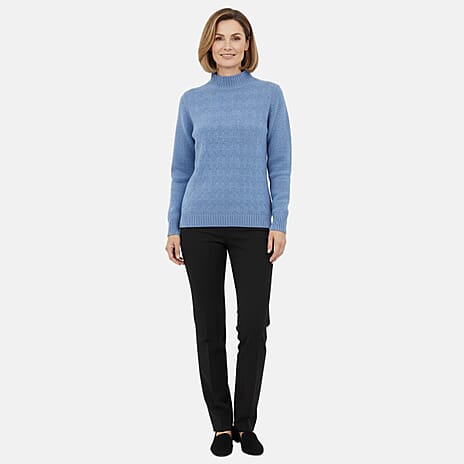 Cable Front Turle Neck Jumper (Size S) - Mid Blue