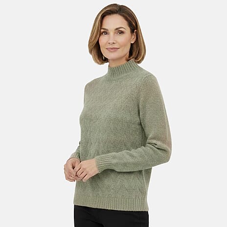 Cable Front Turle Neck Jumper (Size L) - Green
