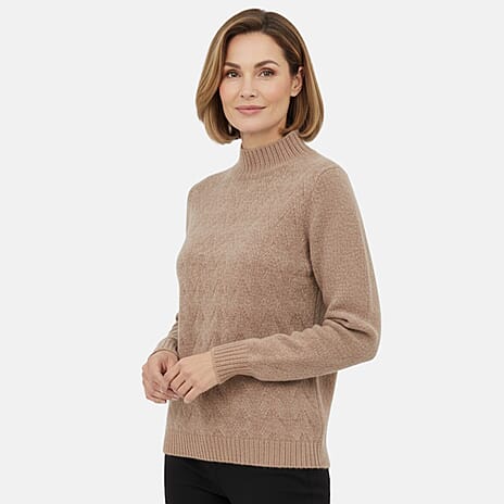 Cable Front Turle Neck Jumper (Size S) - Beige