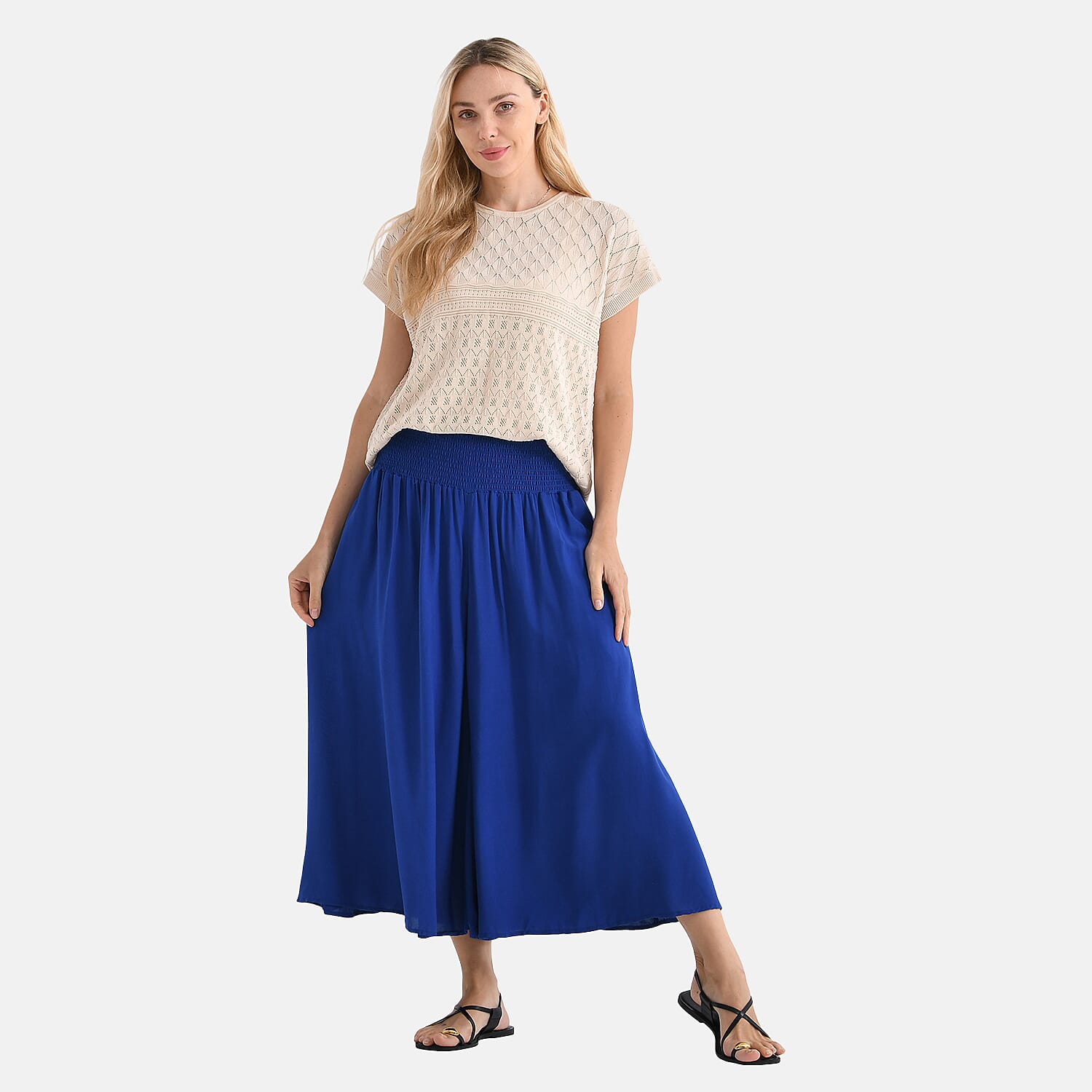 TAMSY Womens Relaxed Fit Elastic Waist Wide Leg Culottes
