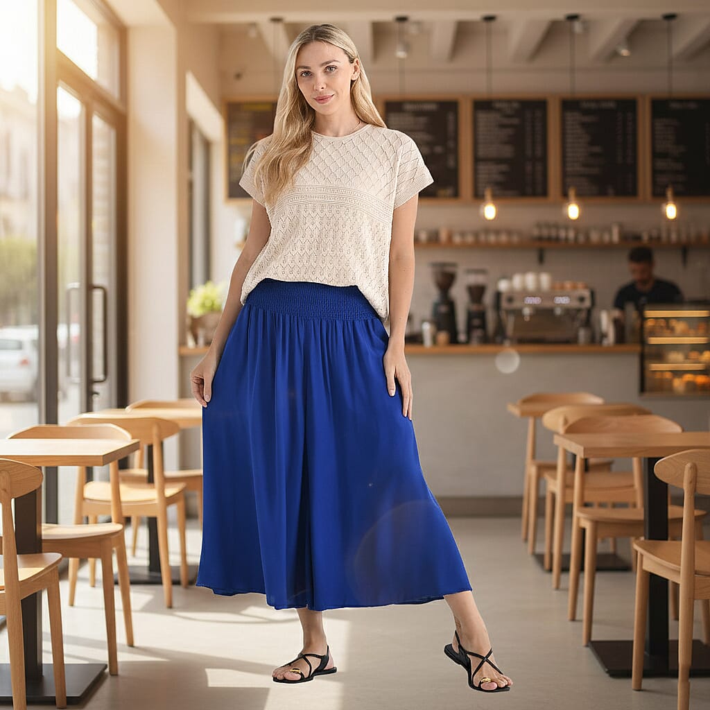 TAMSY Womens Relaxed Fit Elastic Waist Wide Leg Culottes