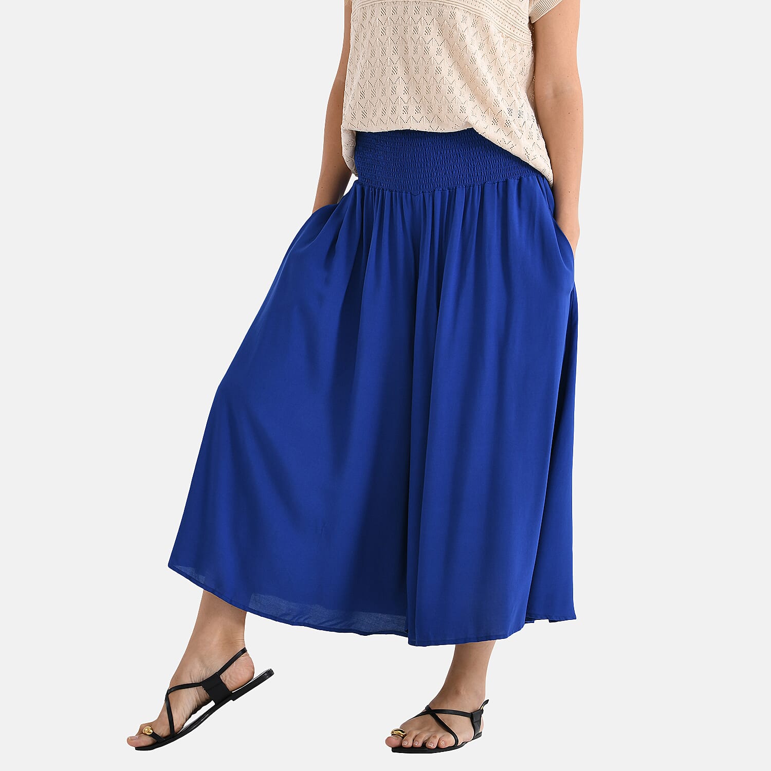 TAMSY Womens Relaxed Fit Elastic Waist Wide Leg Culottes