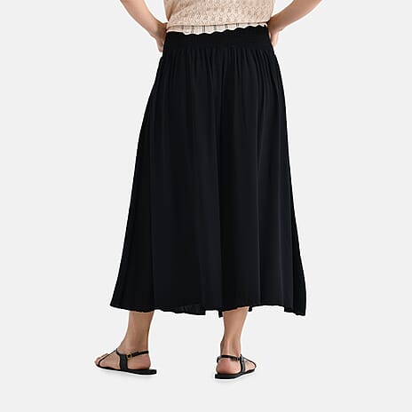 100% Viscose Tamsy Relaxed Fit Smocked Waist Culottes (One Size, 20inch Inside leg) - Black