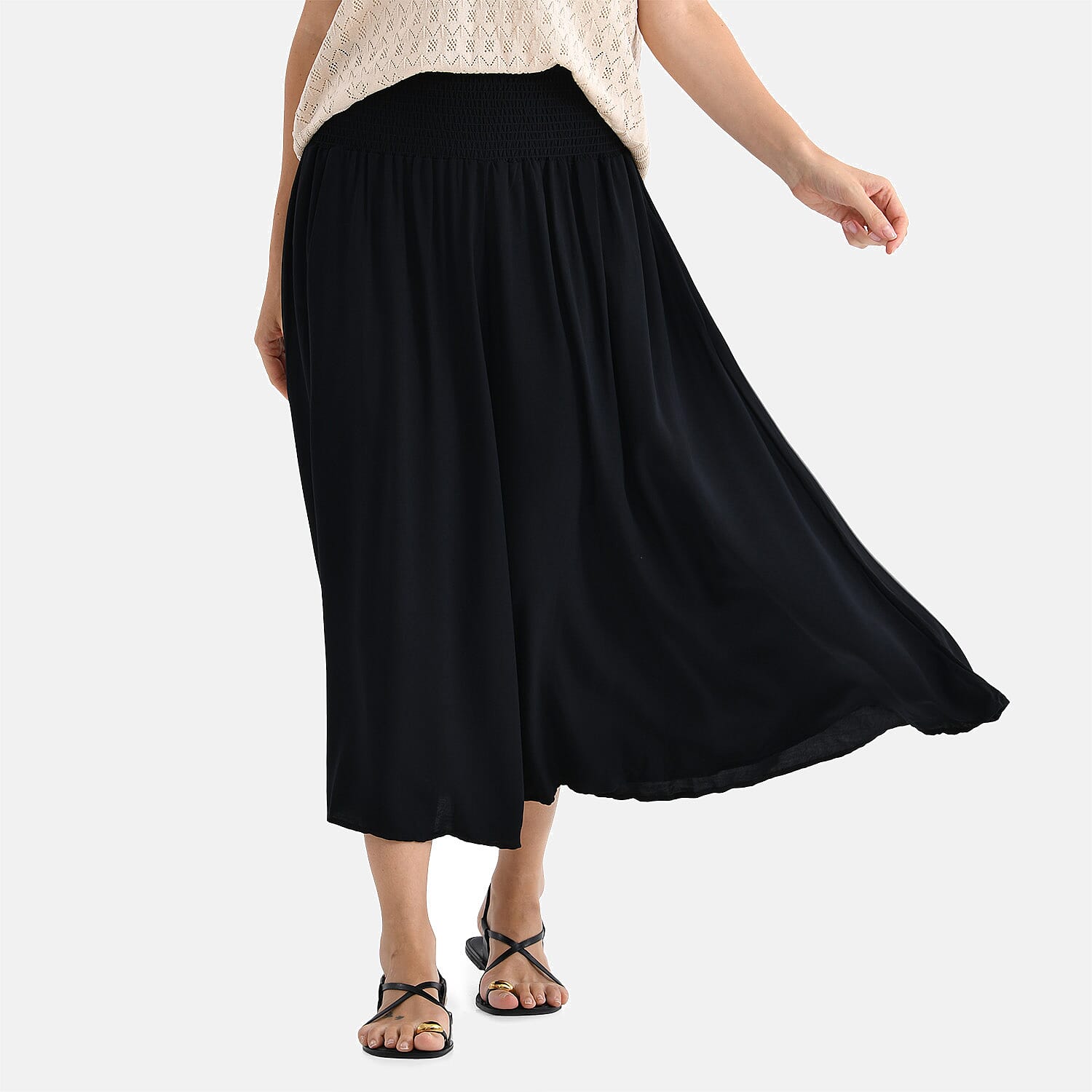 Tamsy Relaxed Fit Smocked Waist Culottes (One Size, 20inch Inside leg) 