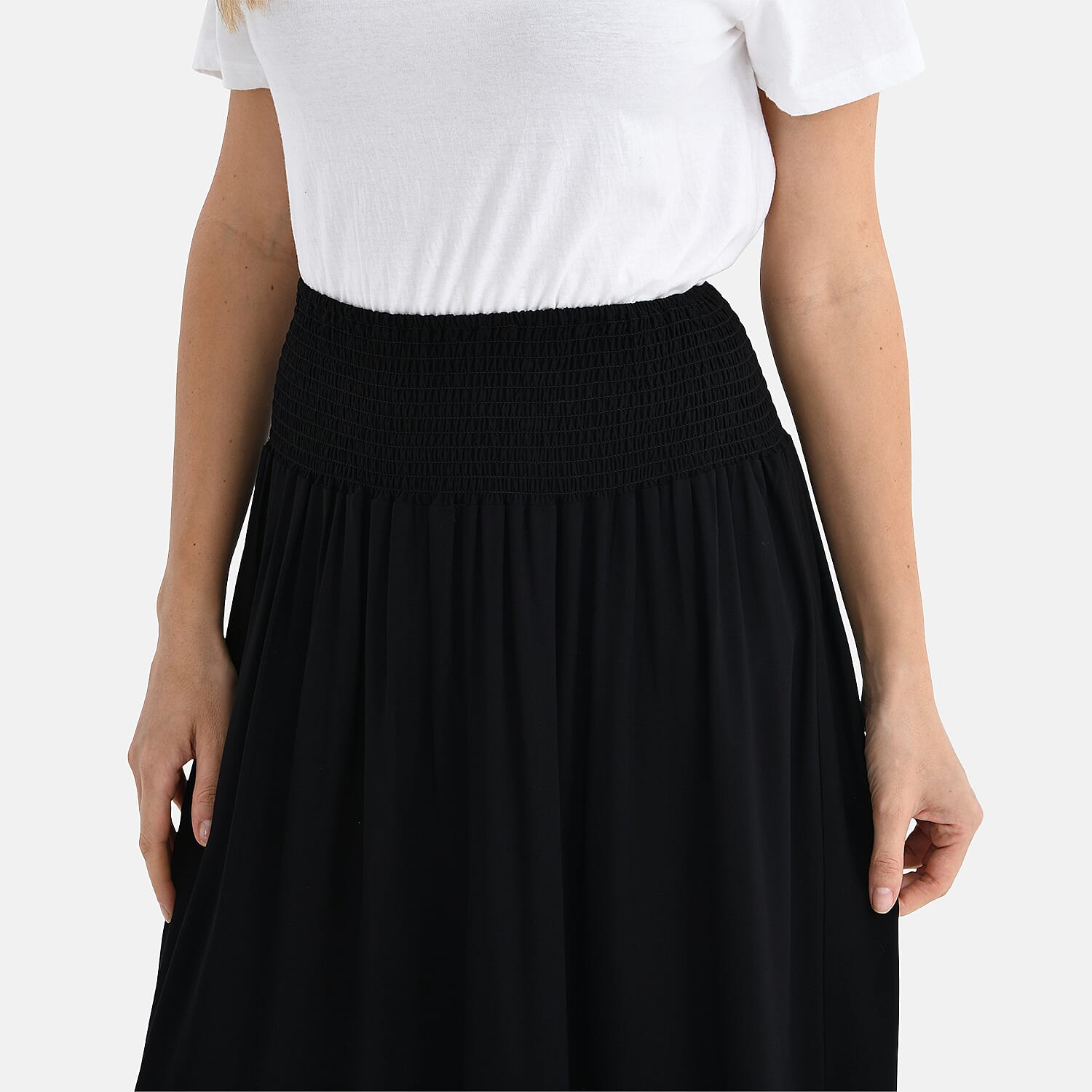 Tamsy 100% Viscose Elastic Waist Summer Maxi Skirts (One Size) - Black