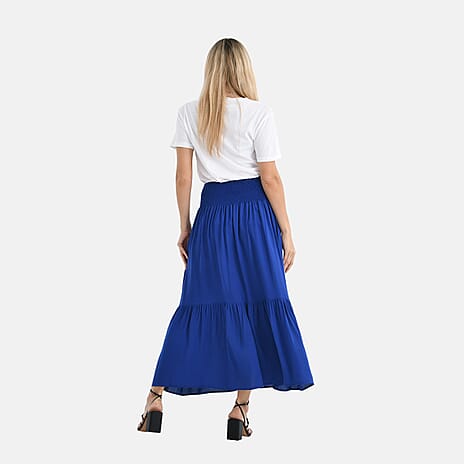 Tamsy 100% Viscose Elastic Waist Summer Maxi Skirts (One Size) - Blue