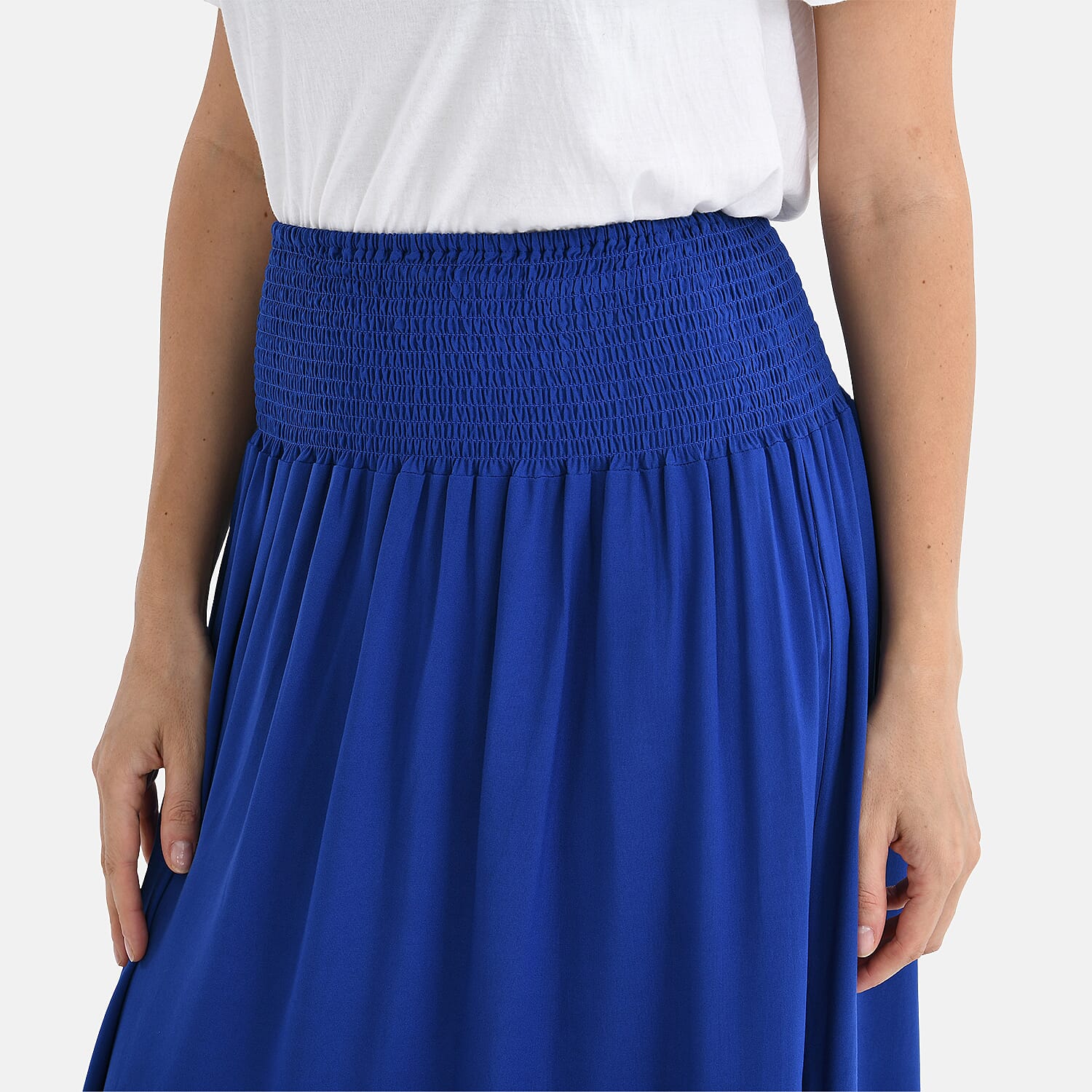 Tamsy 100% Viscose Elastic Waist Summer Maxi Skirts (One Size) - Blue