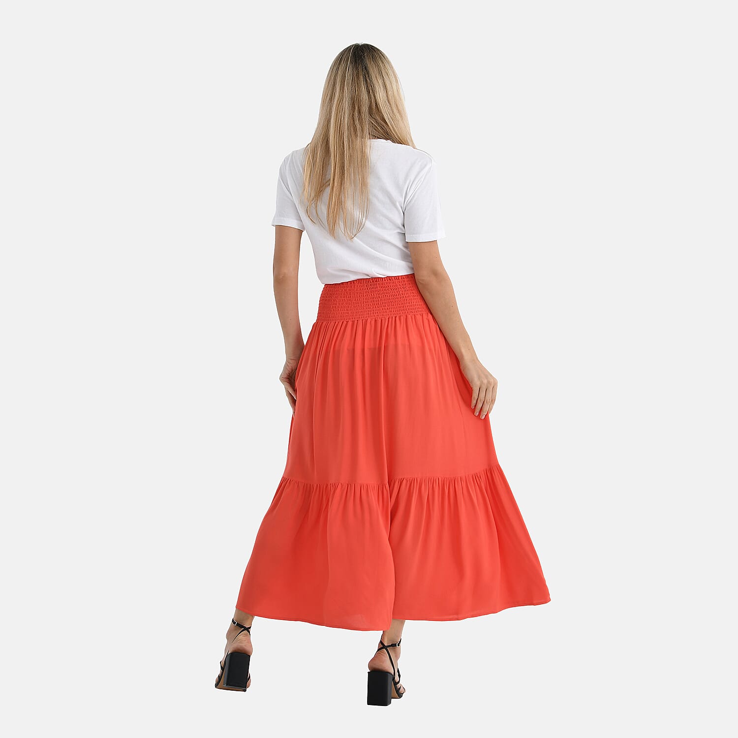 Tamsy 100% Viscose Elastic Waist Summer Maxi Skirts (One Size) - Coral