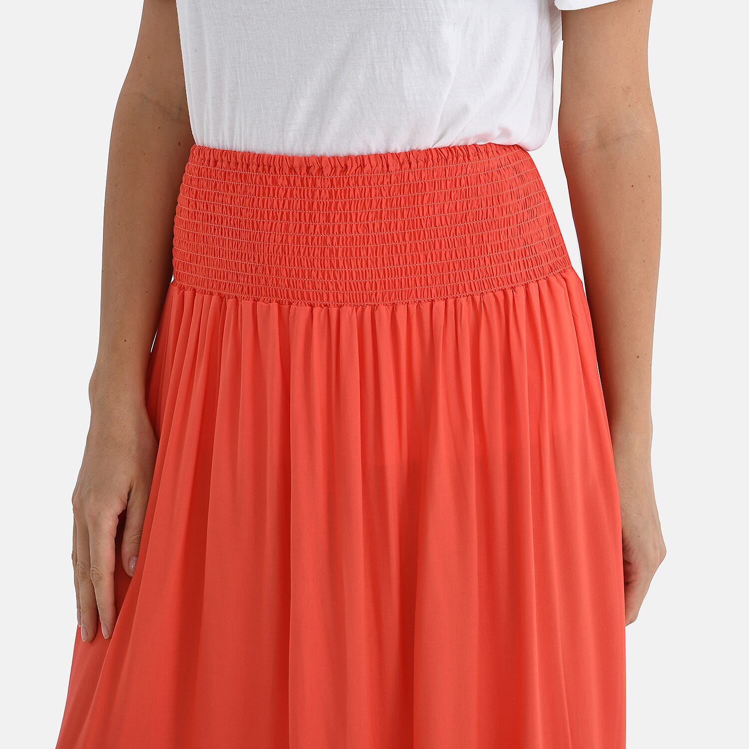 Tamsy 100% Viscose Elastic Waist Summer Maxi Skirts (One Size) - Coral