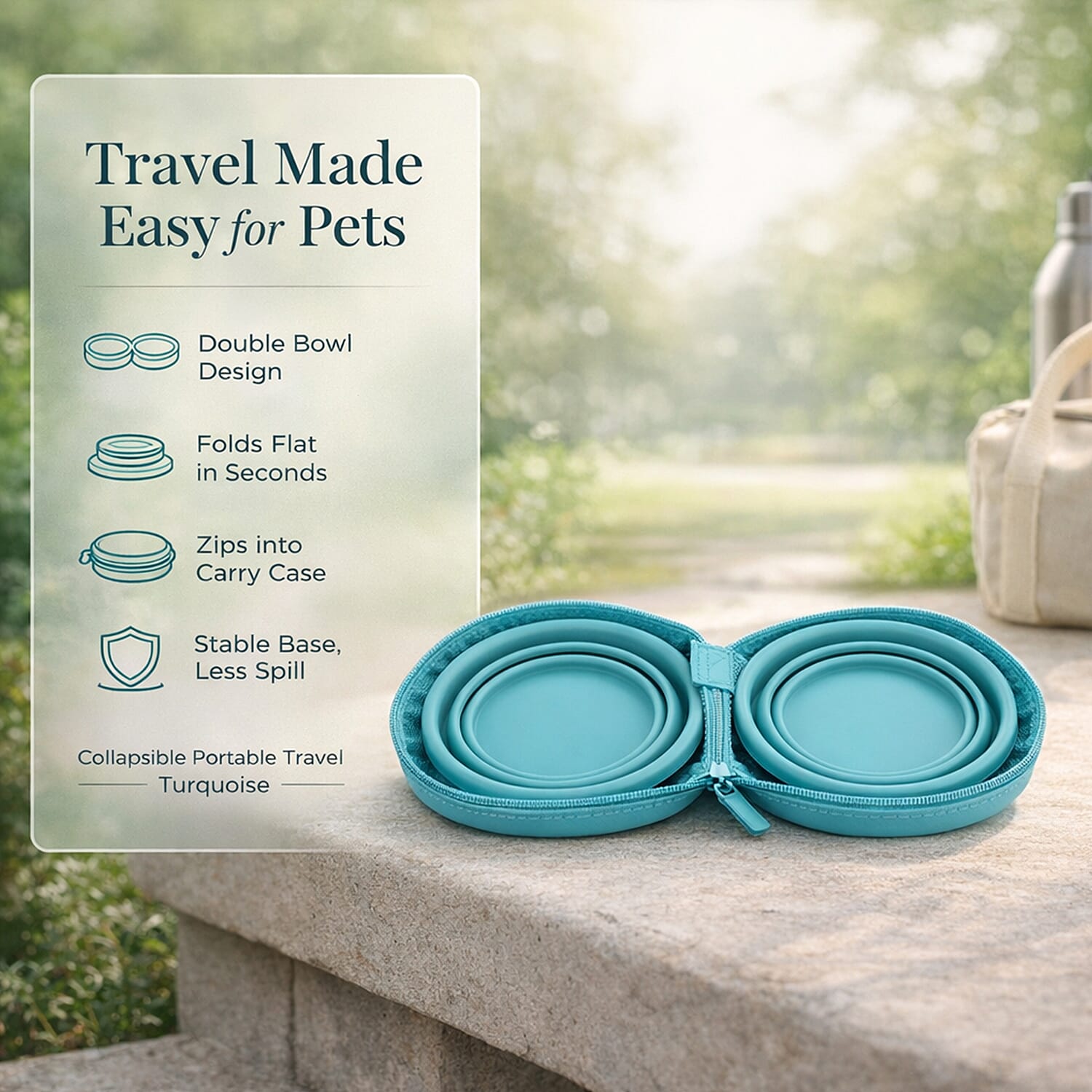 Pet Collapsible Water Bowl - Turquoise