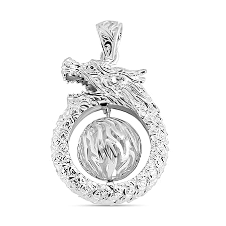 Royal Bali Collection - Handmade Dragon Sterling Silver Spinner Pendant, Silver Wt.15.97 Gms.