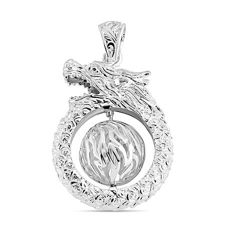 Royal Bali Collection - Handmade Dragon Sterling Silver Spinner Pendant, Silver Wt. 15.97 Gms.