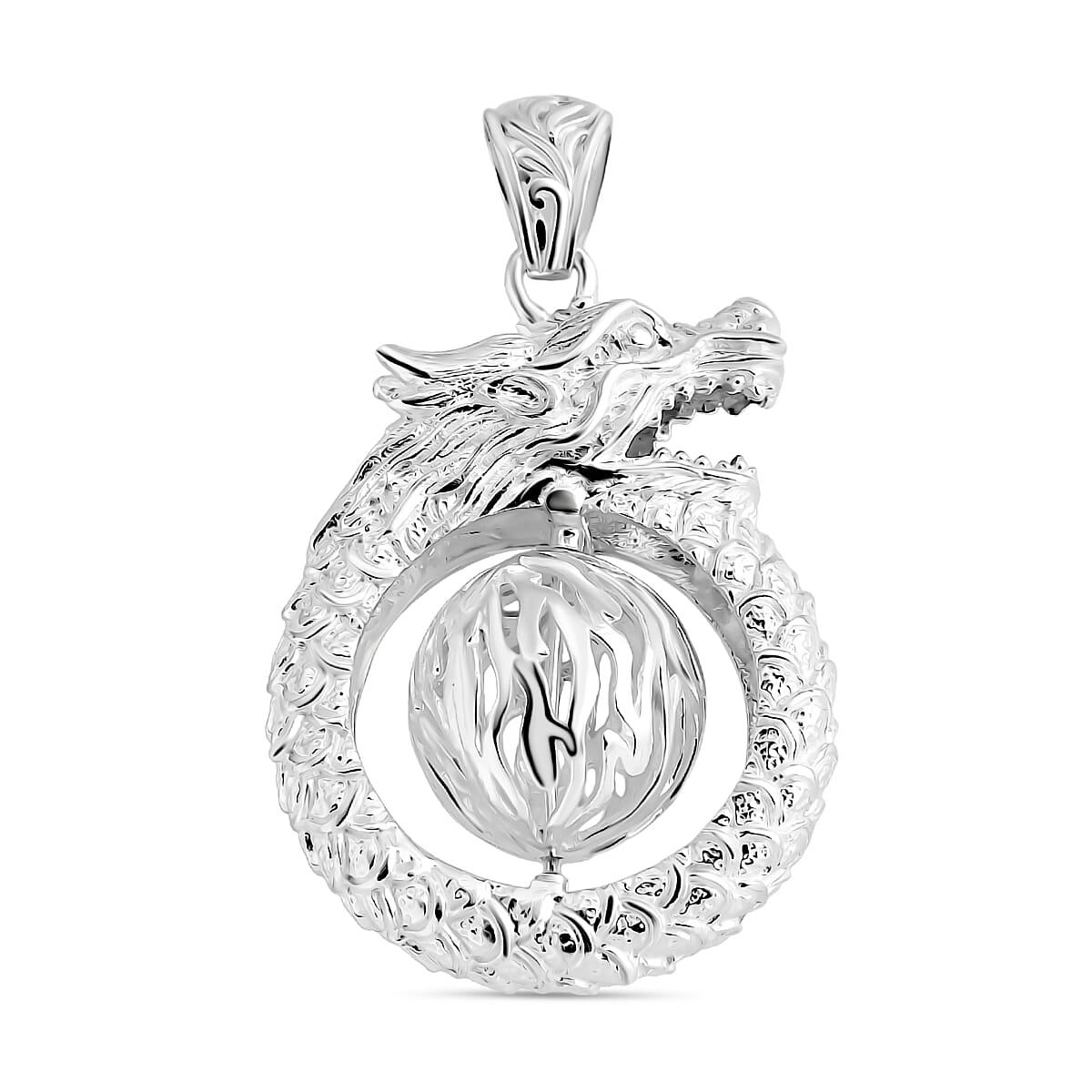 Royal Bali Collection - Handmade Dragon Sterling Silver Spinner Pendant, Silver Wt.15.97 Gms. Royal Bali Collection - Handmade Dragon Sterling Silver Spinner Pendant, Silver Wt.15.97 Gms.