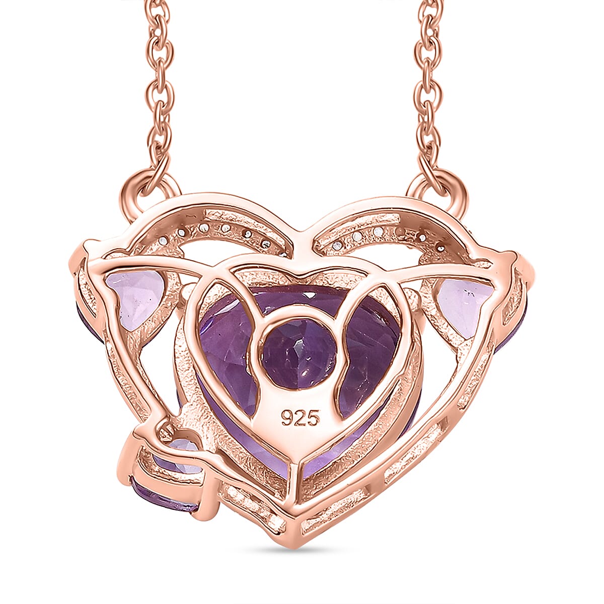 Pink Amethyst & White Zircon Necklace (Size - 20) in 18K Vermeil Rose Gold Plated Sterling Silver 7.04 Ct. Pink Amethyst & White Zircon Necklace (Size - 20) in 18K Vermeil Rose Gold Plated Sterling Silver 7.04 Ct.
