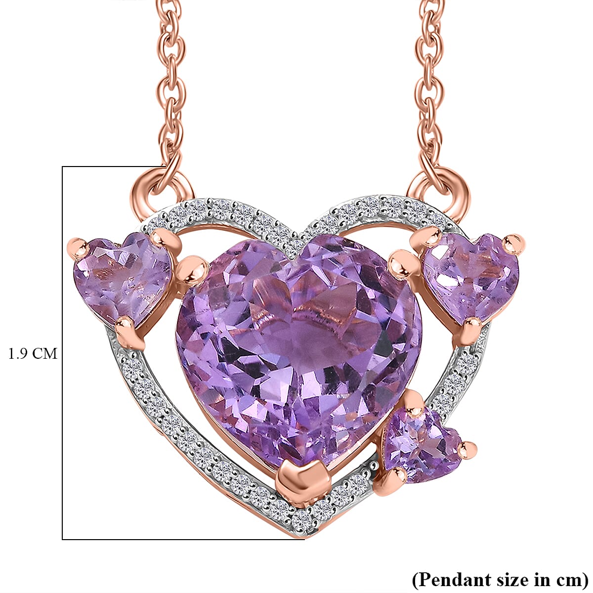 Pink Amethyst & White Zircon Necklace (Size - 20) in 18K Vermeil Rose Gold Plated Sterling Silver 7.04 Ct. Pink Amethyst & White Zircon Necklace (Size - 20) in 18K Vermeil Rose Gold Plated Sterling Silver 7.04 Ct.