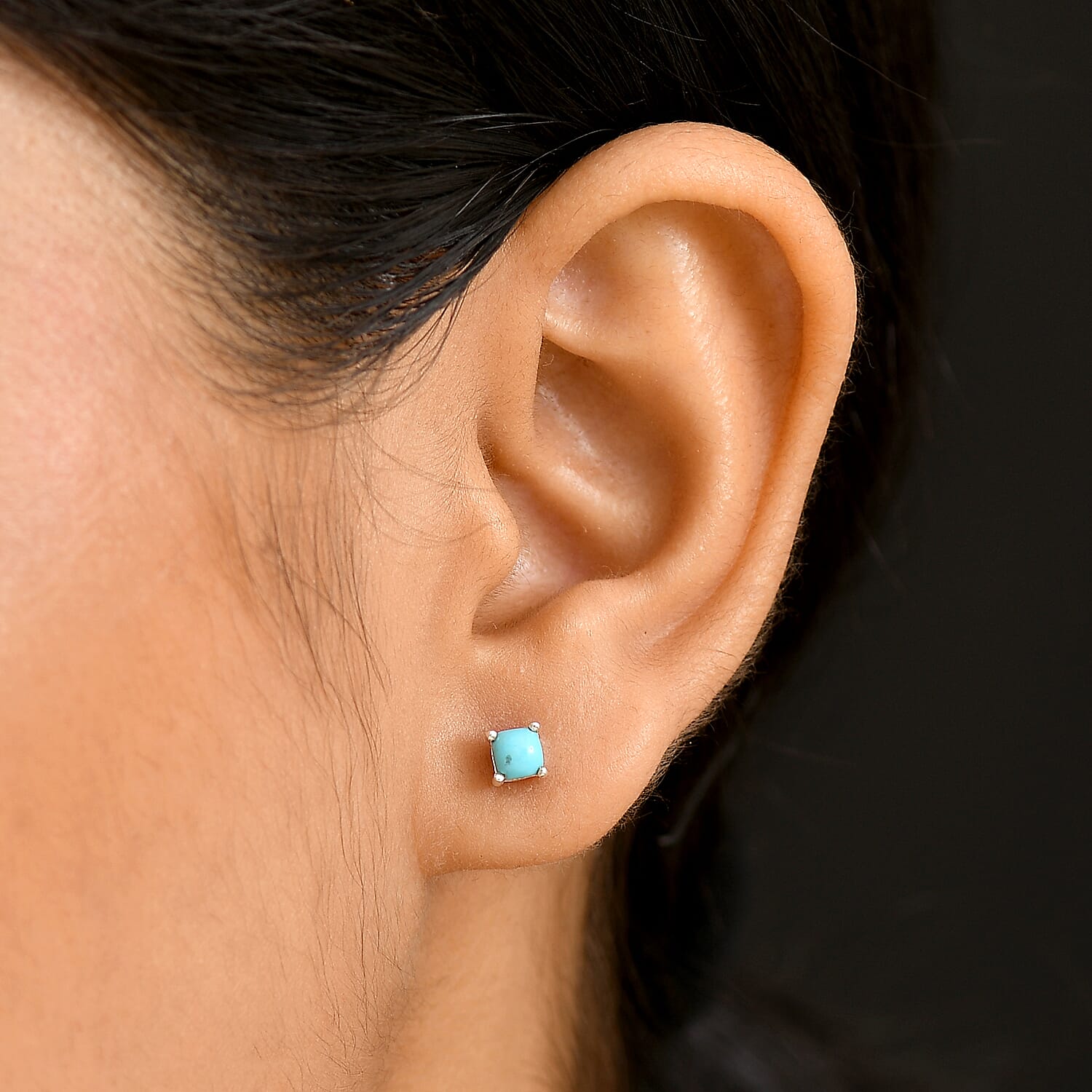 Lagoon Turquoise Solitaire Stud Push Back Earring Sterling Silver