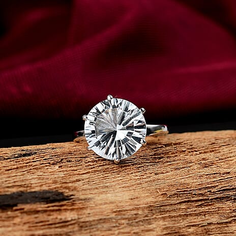 White Topaz Ring in Rhodium Overlay Sterling Silver  7.460  Ct.