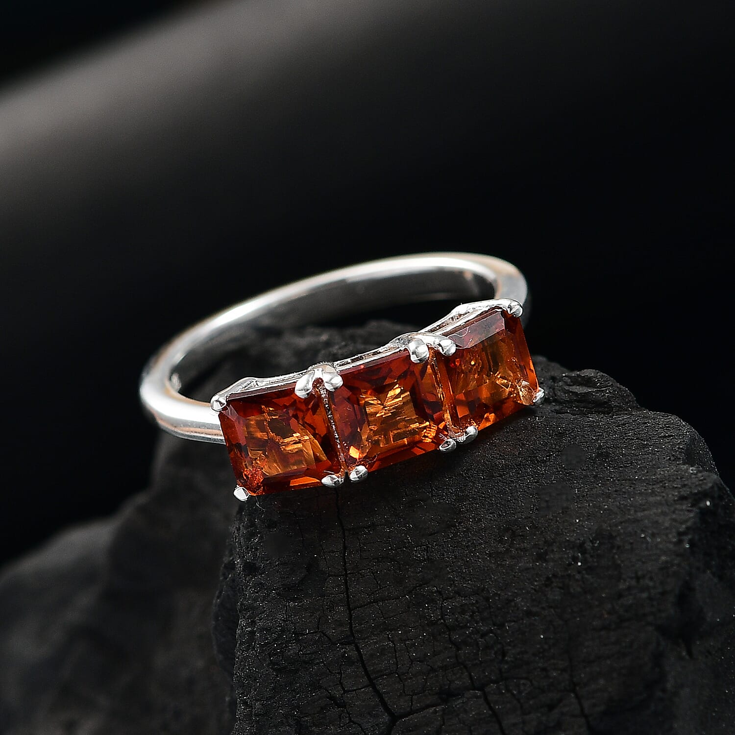 Cherry Citrine Cluster Ring Sterling Silver 1.82 Ct.