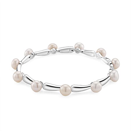 Lucy Q Pearl Drop Collection - White Fresh Water Pearl Bracelet (Size - 7) in Rhodium Overlay Sterling Silver 30.00 Ct.