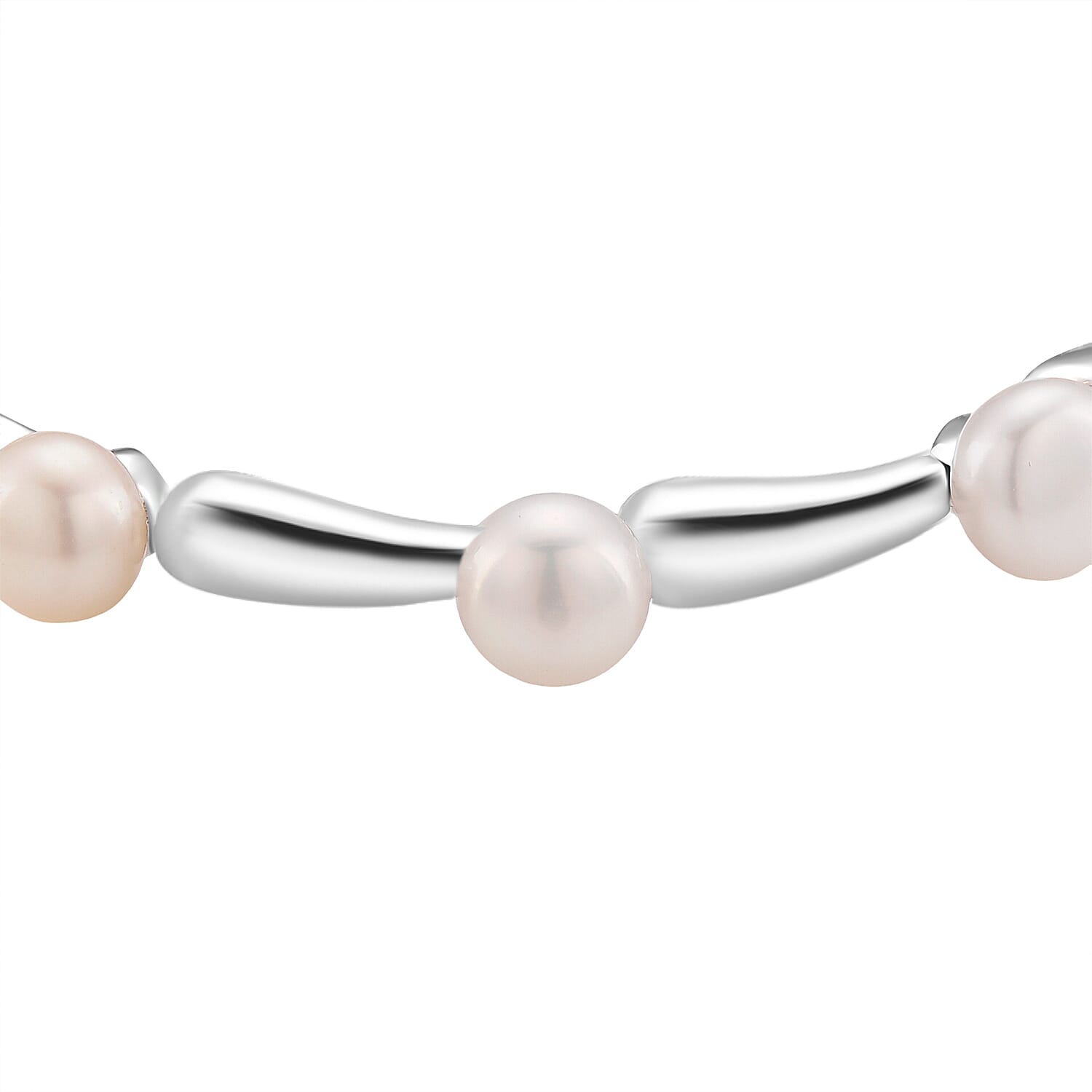 Lucy Q Pearl Drop Collection - White Fresh Water Pearl Bracelet (Size - 7) in Rhodium Overlay Sterling Silver 30.00 Ct, Silver Wt.14.60 Gms.