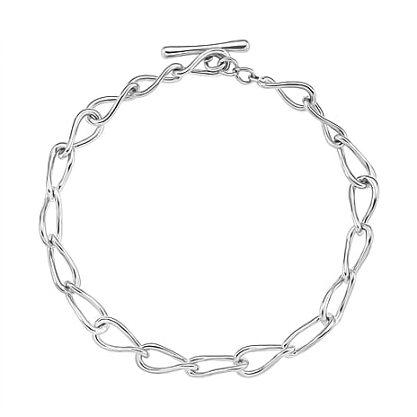 Lucy Q Drip Collection - Rhodium Overlay Sterling Silver T-Bar Clasp Bracelet (Size - 8) Silver Wt. 8.00 Gms.