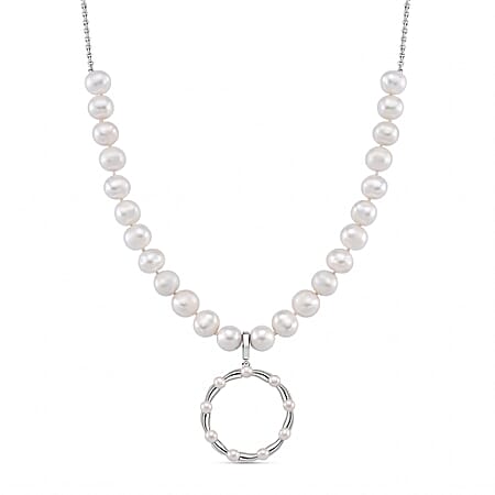 LUCY Q Pearl Drop Collection - White Fresh Water Pearl Necklace (Size 17-3 Ext) With Removable Pendant in Rhodium Overlay Sterling Silver 99.35 Ct. LUCY Q Pearl Drop Collection - White Fresh Water Pearl Necklace (Size 17-3 Ext) With Removable Pendant in Rhodium Overlay Sterling Silver 99.35 Ct.