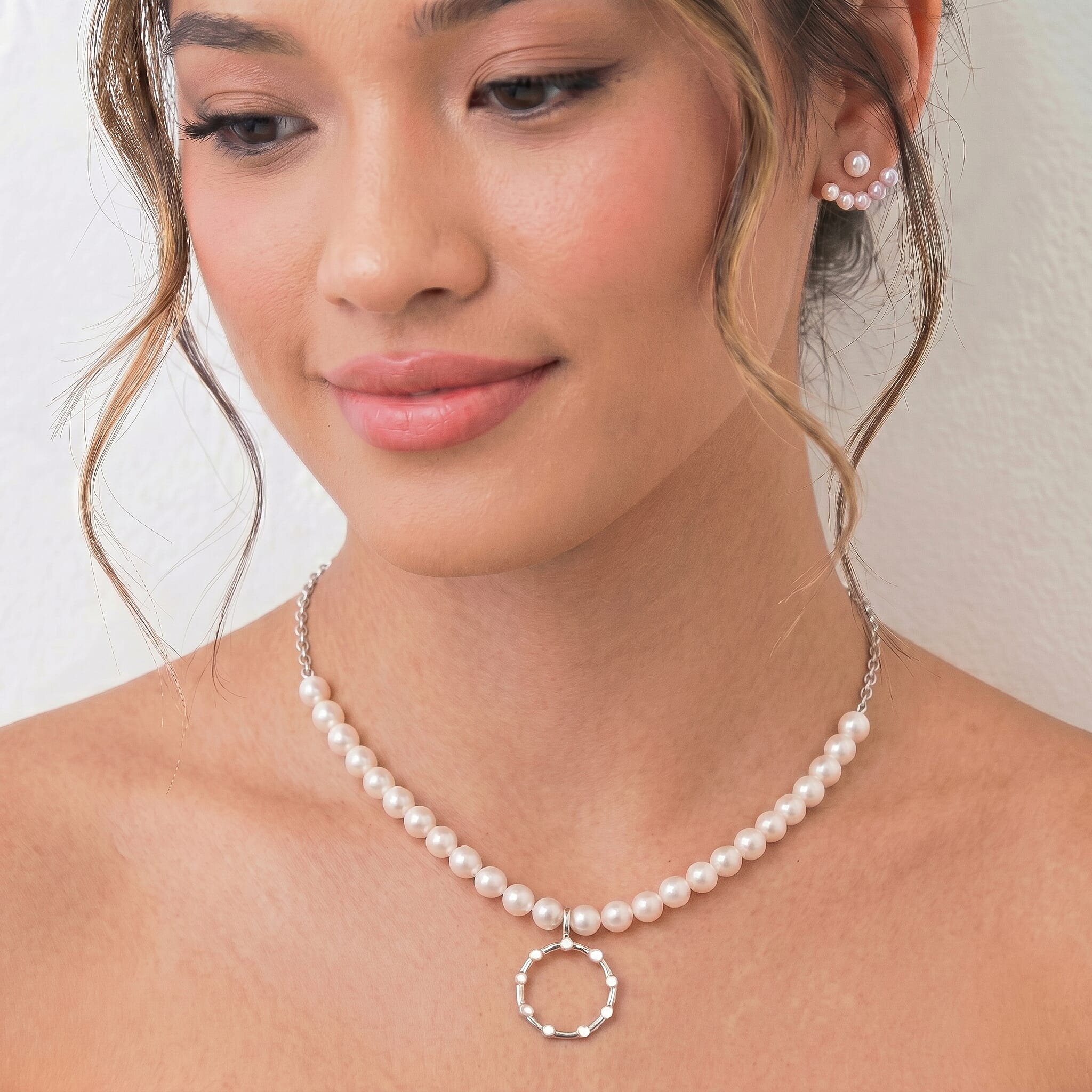Lucy Q Pearl Drop Collection - White Fresh Water Pearl Necklace (Size 17-3 Ext) With Removable Pendant in Rhodium Overlay Sterling Silver 99.35 Ct, Silver Wt. 8.55 Gms