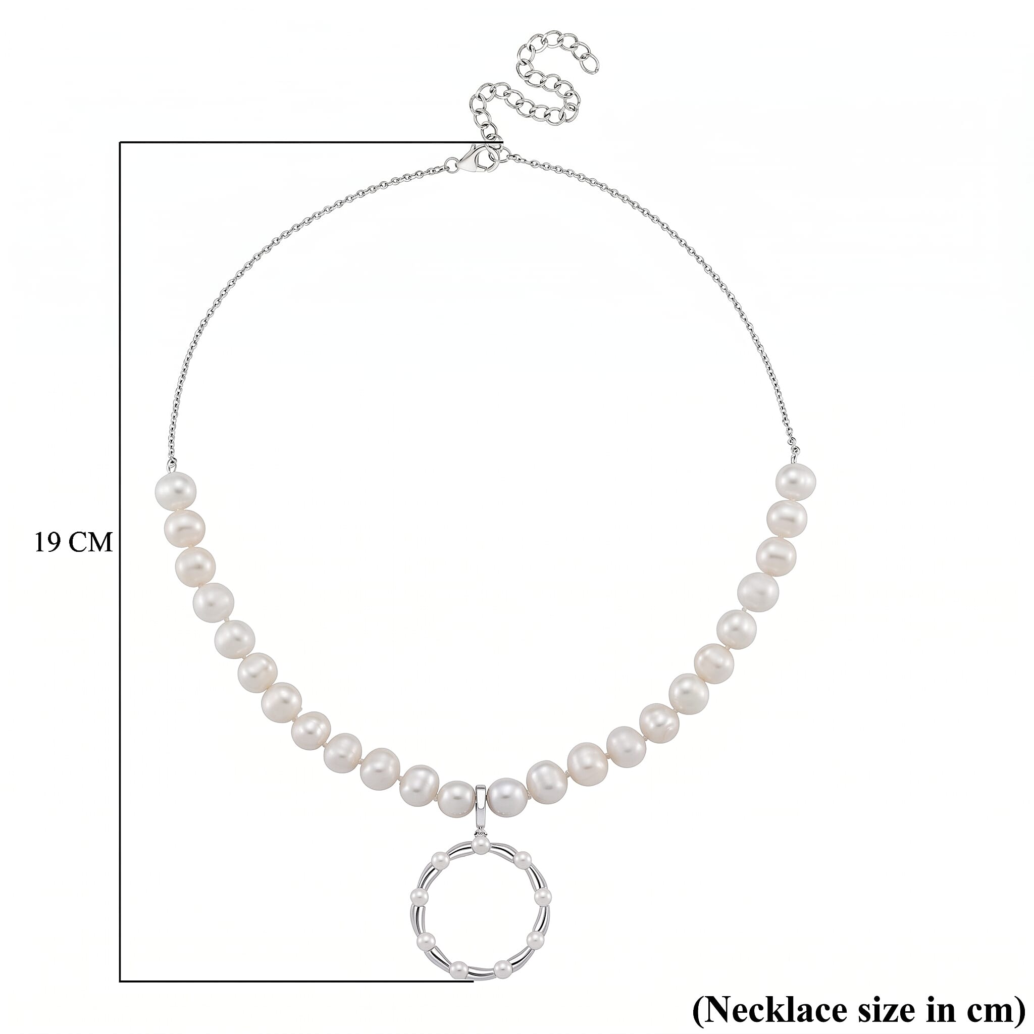 Lucy Q Pearl Drop Collection - White Fresh Water Pearl Necklace (Size 17-3 Ext) With Removable Pendant in Rhodium Overlay Sterling Silver 99.35 Ct, Silver Wt. 8.55 Gms