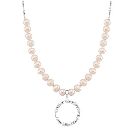 LUCY Q Pearl Drop Collection - White Fresh Water Pearl Necklace (Size 17-3 Ext) With Removable Pendant in Rhodium Overlay Sterling Silver 99.35 Ct.