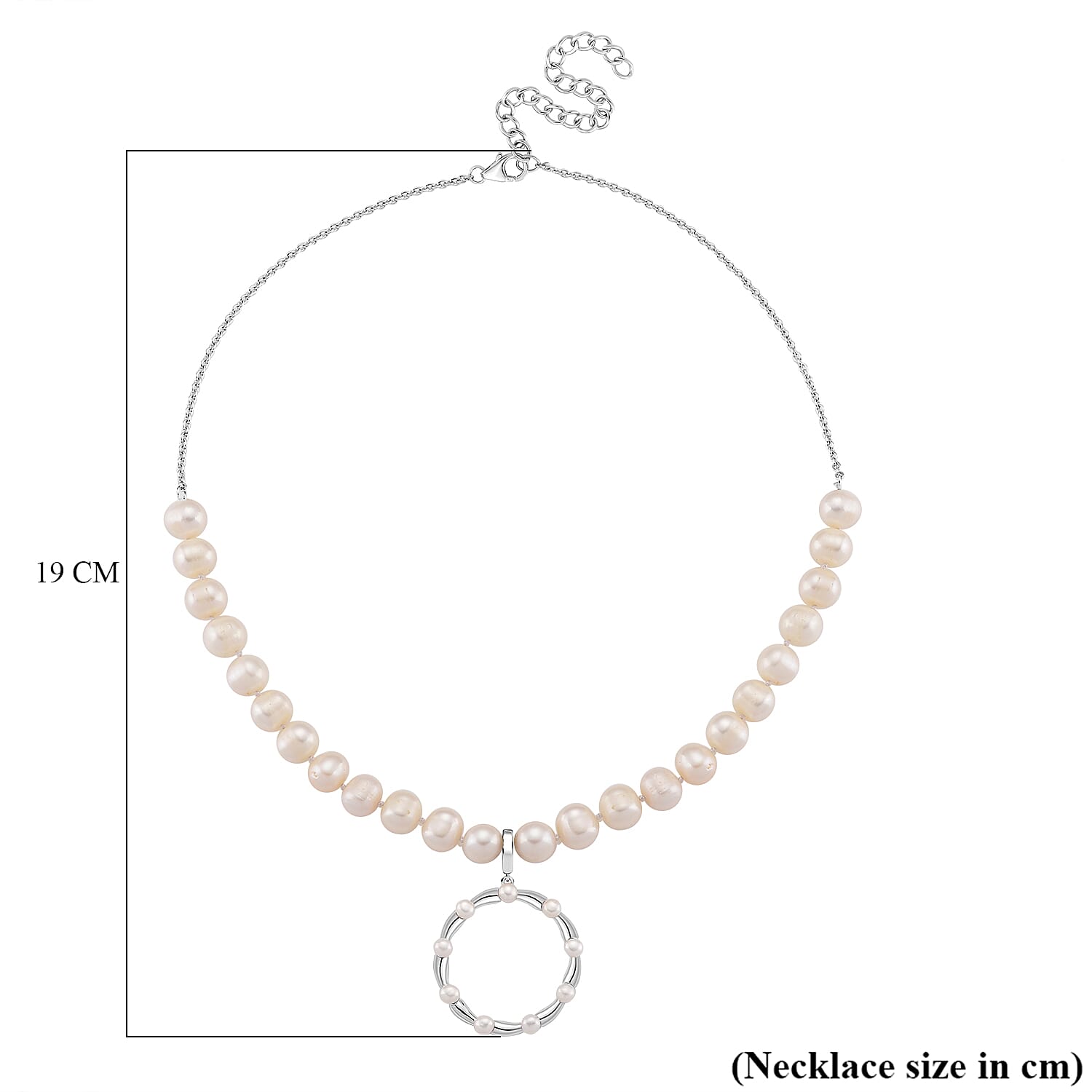 Lucy Q Pearl Drop Collection - White Fresh Water Pearl Necklace (Size 17-3 Ext) With Removable Pendant in Rhodium Overlay Sterling Silver 99.35 Ct, Silver Wt. 8.55 Gms
