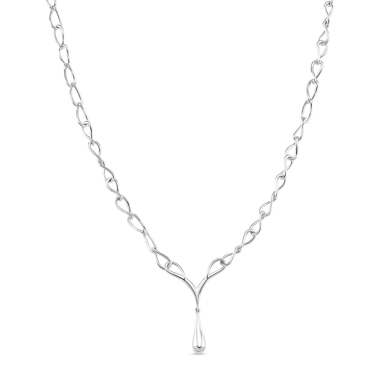 Lucy Q Drip Collection - Rhodium Overlay Sterling Silver T-Bar Clasp Necklace (Size 18), Silver Wt. 15.00 Gms.