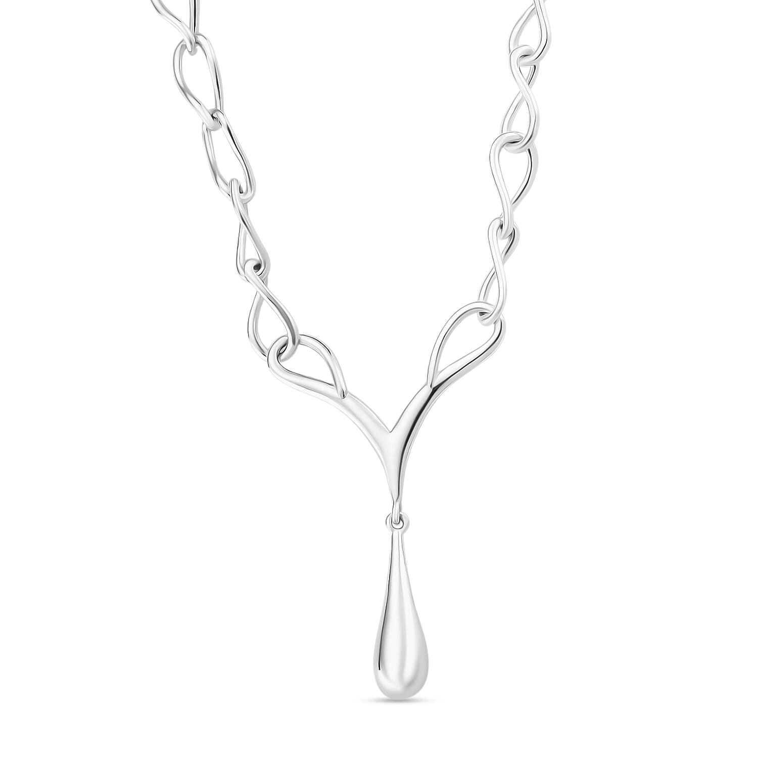 Lucy Q Drip Collection - Rhodium Overlay Sterling Silver T-Bar Clasp Necklace (Size 18), Silver Wt. 15.00 Gms.