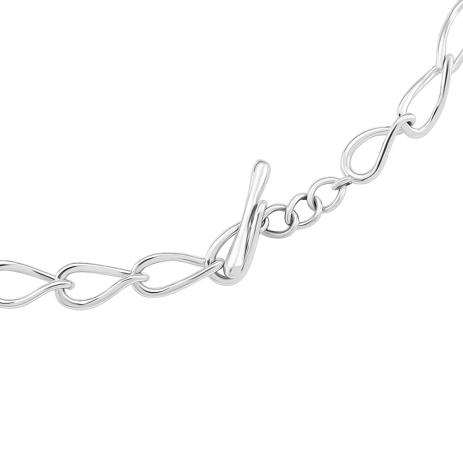 Lucy Q Drip Collection - Rhodium Overlay Sterling Silver T-Bar Clasp Necklace (Size 18), Silver Wt. 15.00 Gms.