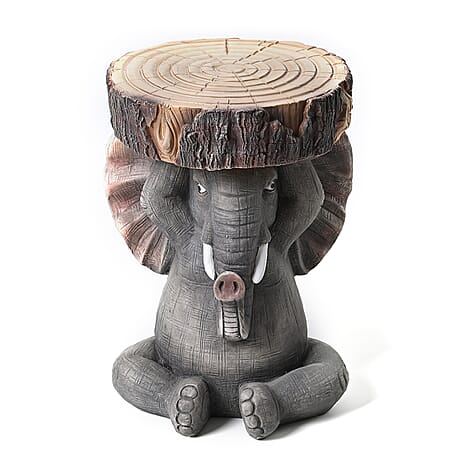 Charming MGO Grey Elephant Stool with Tree Stump Top (30x31x44 cm) - Grey