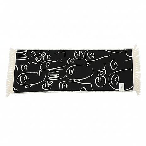 Abstract Face Print Turkish Floor Rug (Size 90x60cm) - Black & White