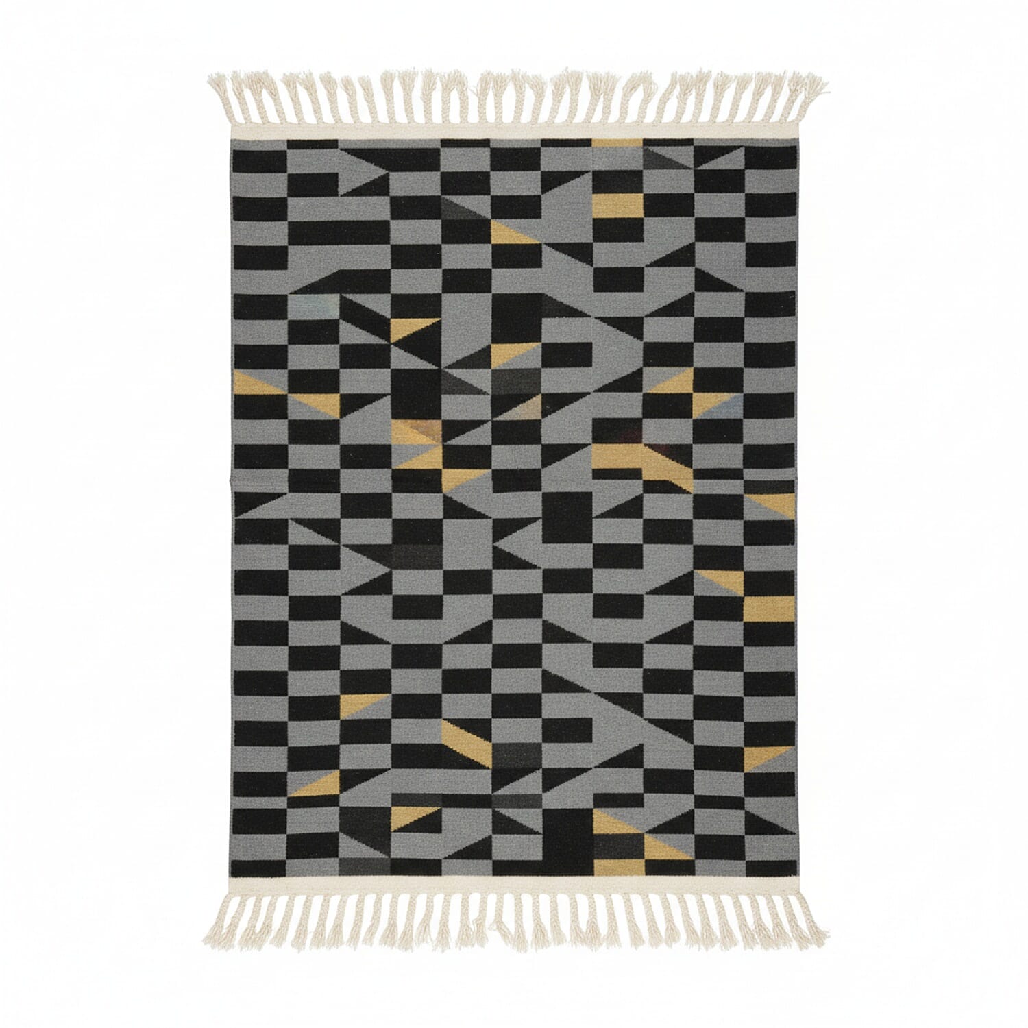 Turkish Floor Rug (Size 90x60cm) - Yellow Grey & Black