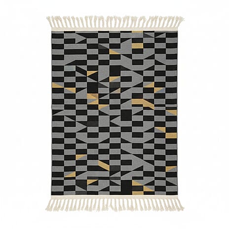 Turkish Floor Rug (Size 90x60cm) - Yellow Grey & Black